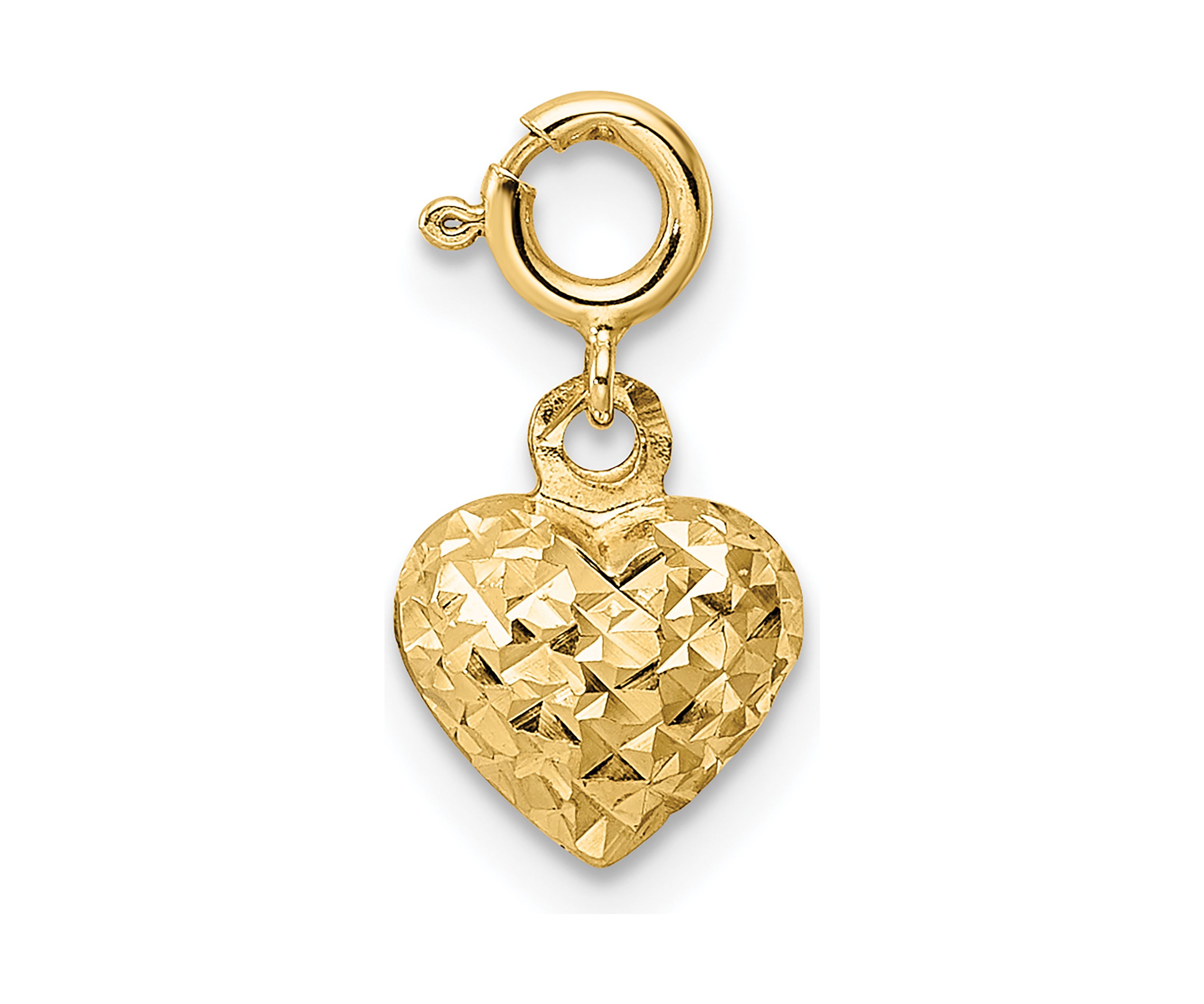 14K Yellow Gold Diamond-cut Heart with Spring Ring Clasp Charm