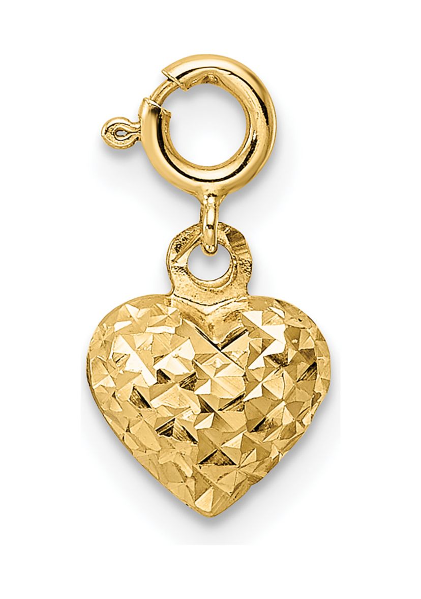 14K Yellow Gold Diamond-cut Heart with Spring Ring Clasp Charm