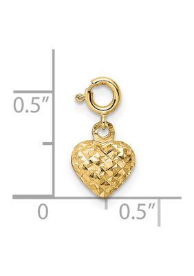 14K Yellow Gold Diamond-cut Heart with Spring Ring Clasp Charm