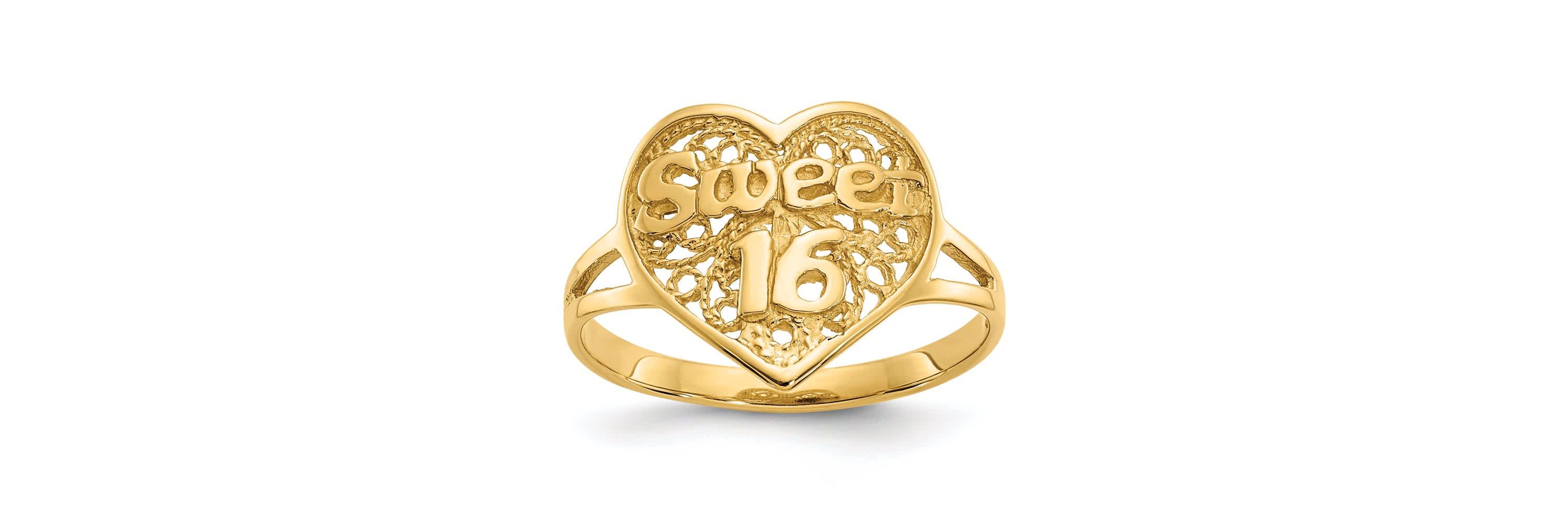 14K Yellow Gold Sweet 16 Heart Ring