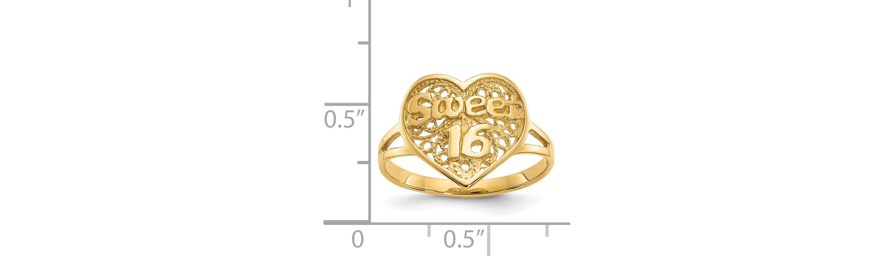 14K Yellow Gold Sweet 16 Heart Ring