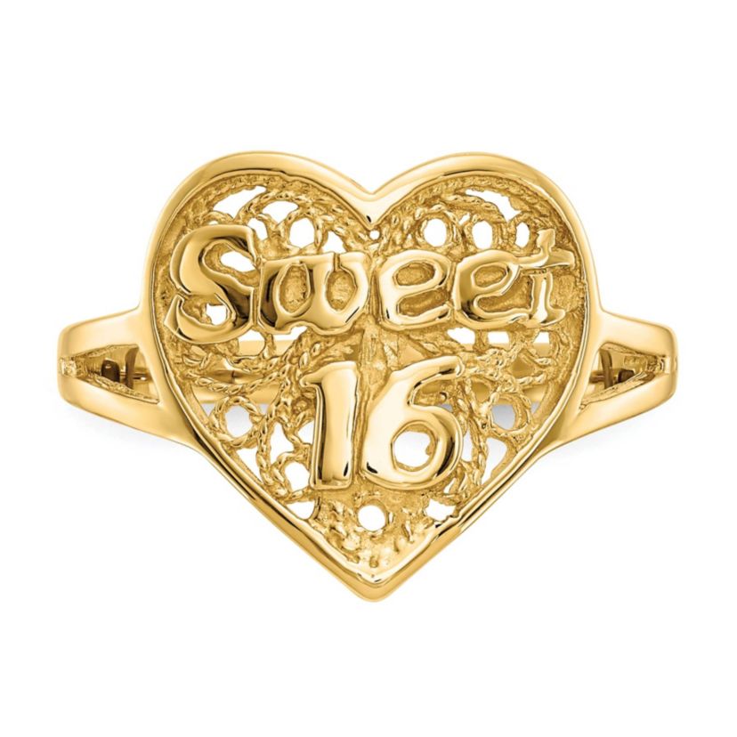 14K Yellow Gold Sweet 16 Heart Ring