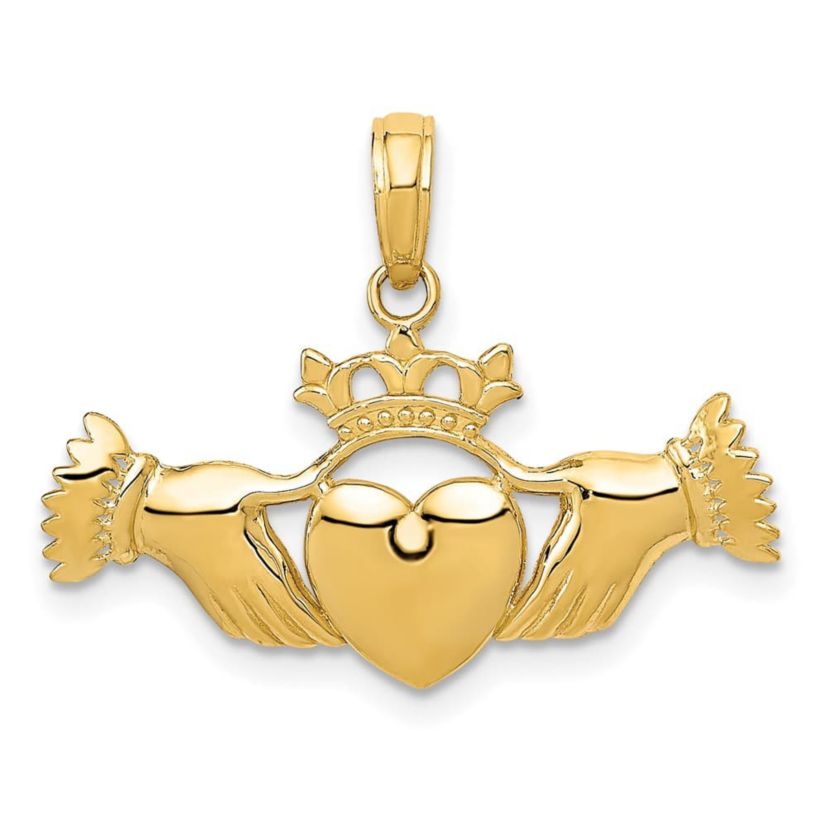 14K Yellow Gold Polished Claddagh Pendant