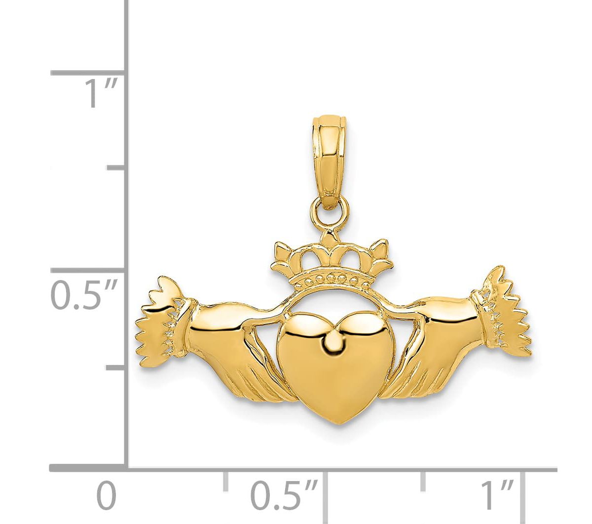 14K Yellow Gold Polished Claddagh Pendant