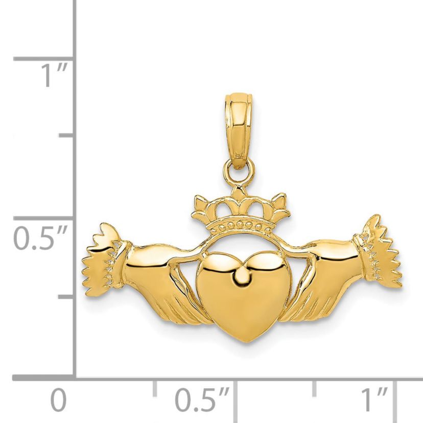 14K Yellow Gold Polished Claddagh Pendant