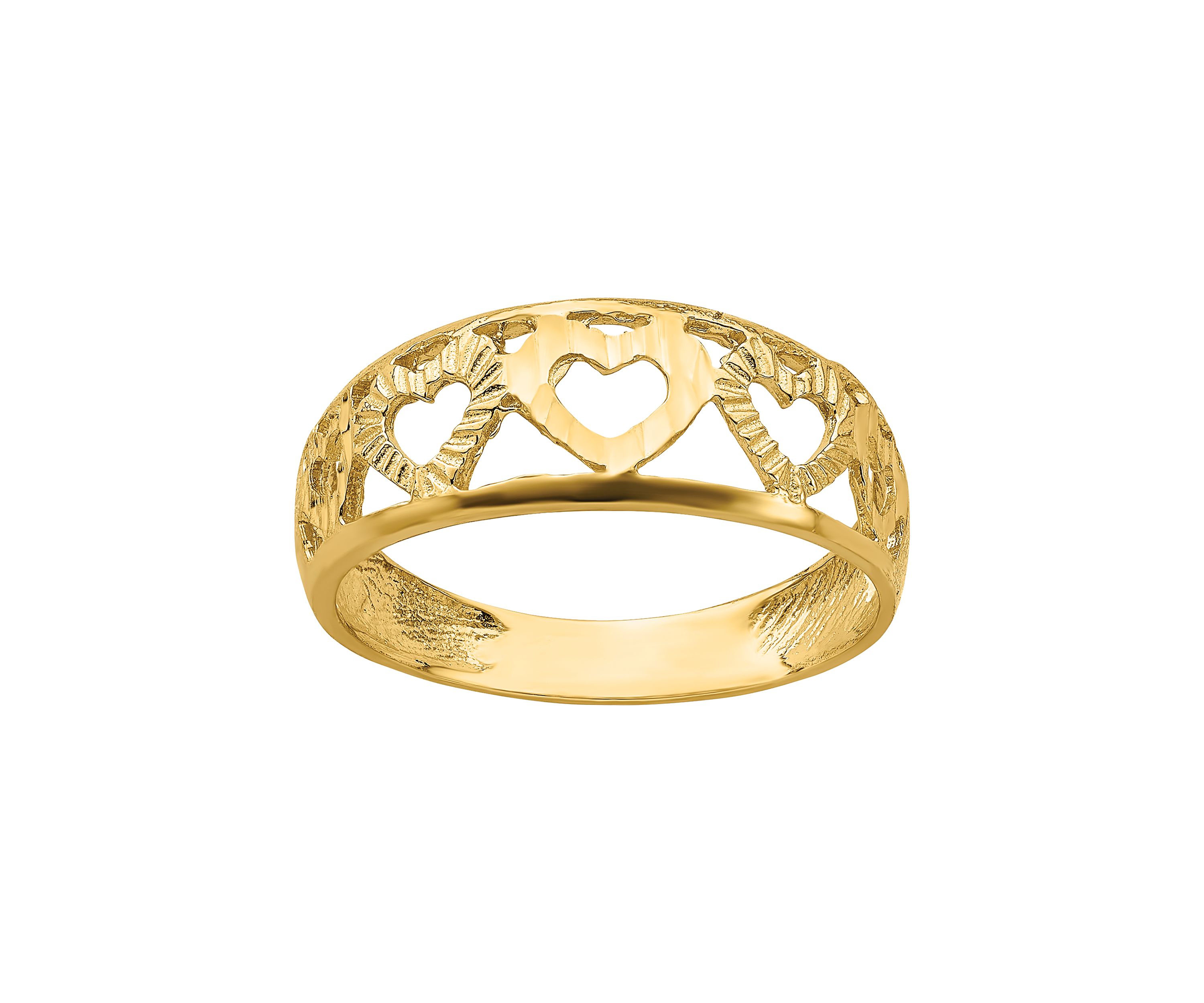14K Yellow Gold Diamond Cut 5 Heart Ring