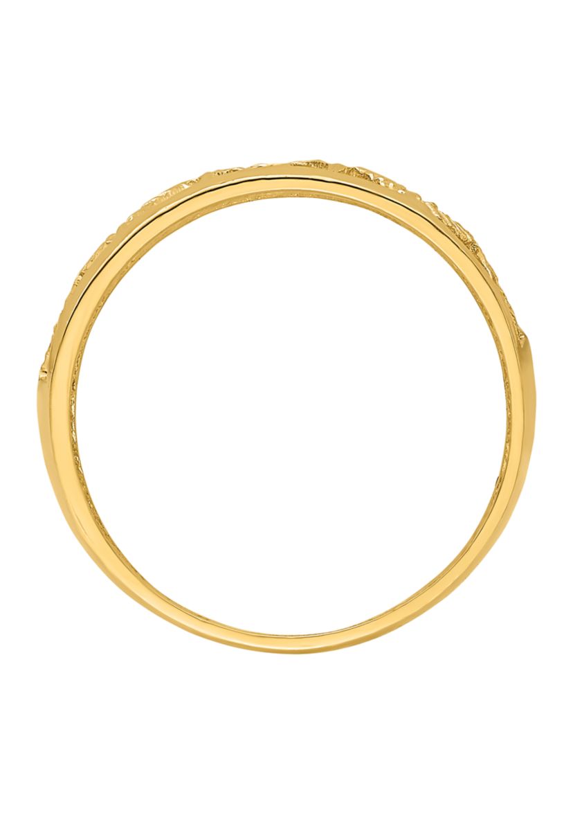 14K Yellow Gold Diamond Cut 5 Heart Ring