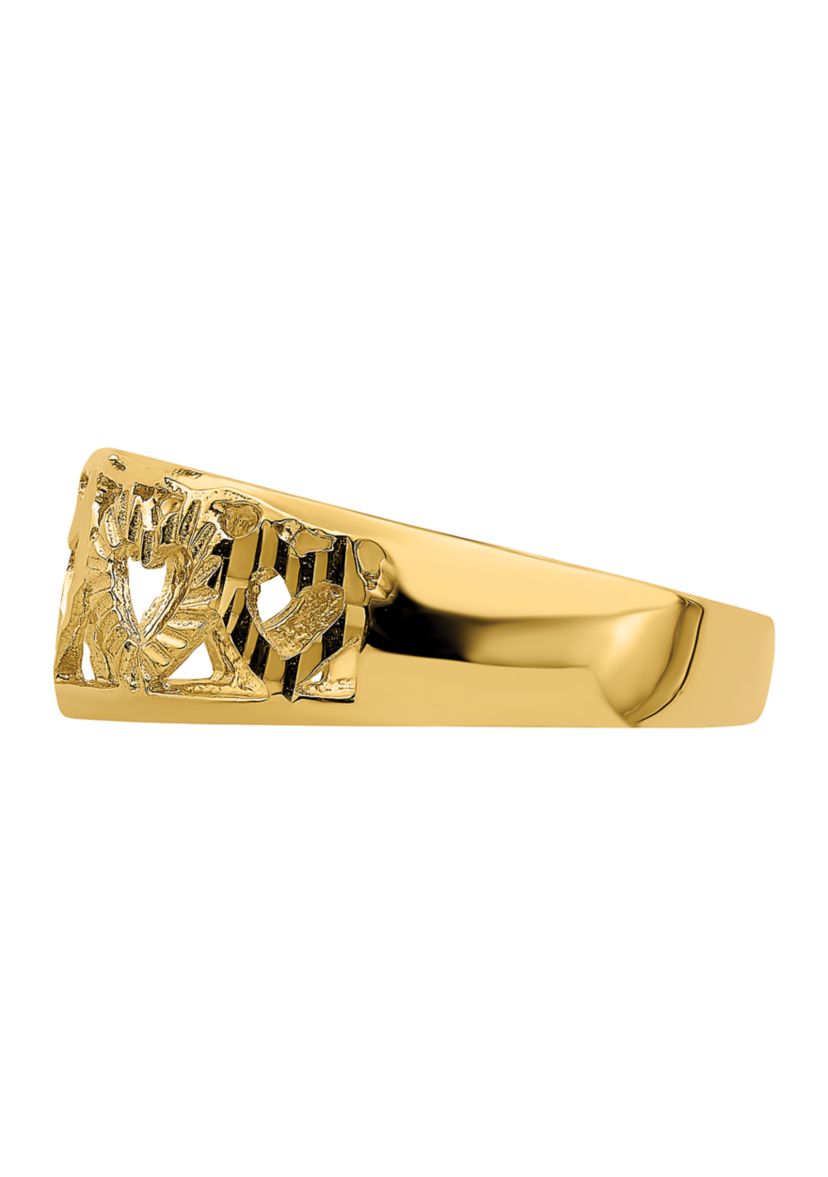 14K Yellow Gold Diamond Cut 5 Heart Ring