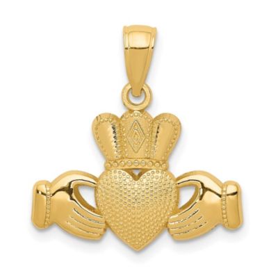 Belk & Co 14K Yellow Gold Claddagh Pendant with Textured Crown