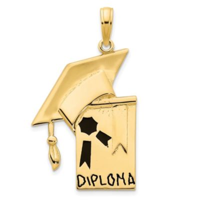 Belk & Co 14K Yellow Gold Black Epoxy Graduation Cap and Diploma Pendant