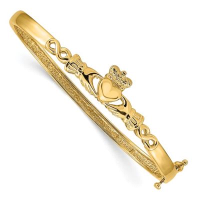 Belk & Co 14K Yellow Gold 4mm Diamond-cut Claddagh Hinged Bangle Bracelet