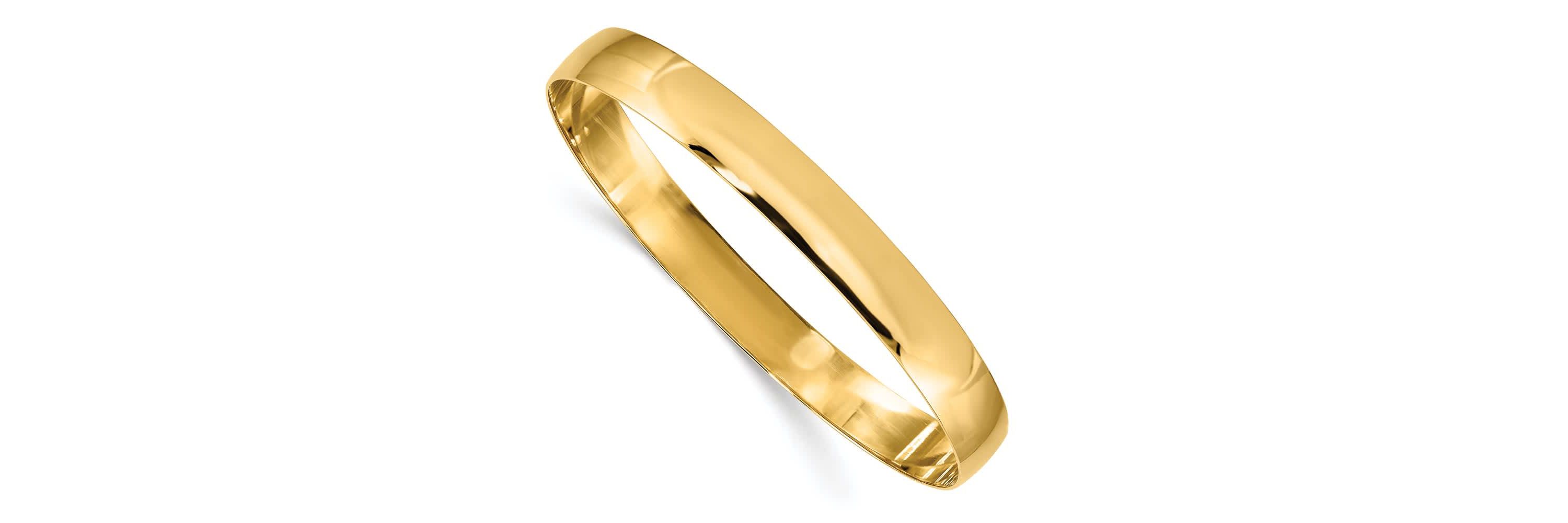 14K Yellow Gold 8mm Solid Polished Half-Round Slip-On Bangle