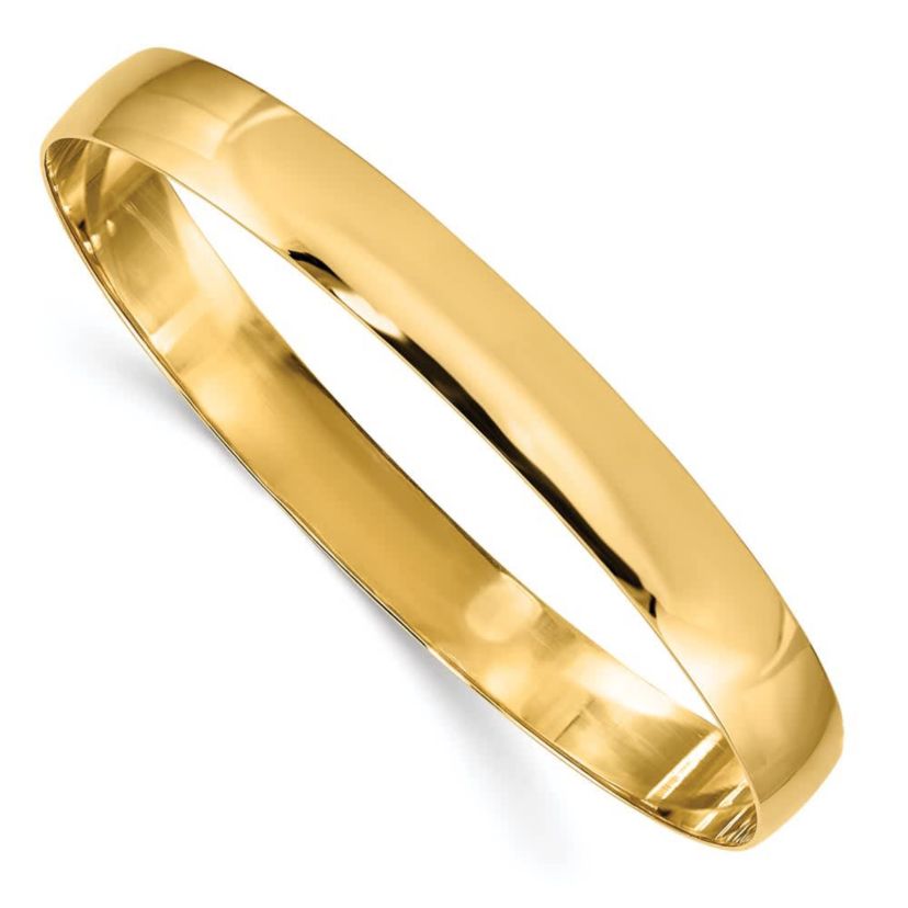 14K Yellow Gold 8mm Solid Polished Half-Round Slip-On Bangle