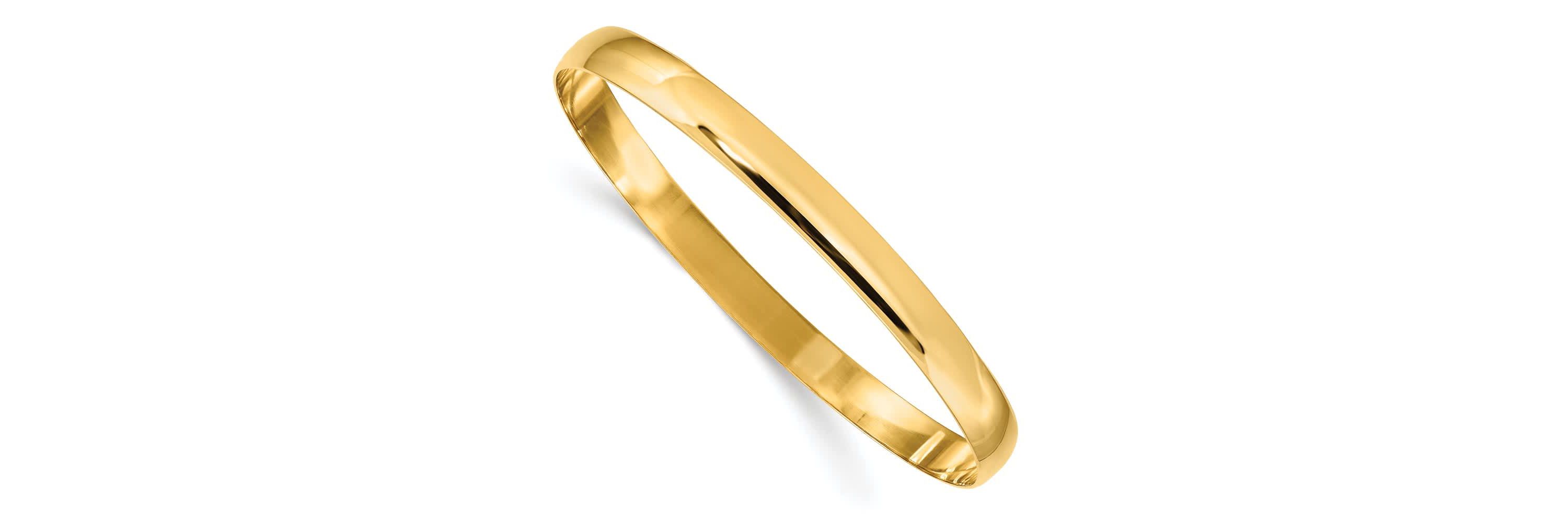 14K Yellow Gold 6mm Solid Polished Half-Round Slip-On Bangle