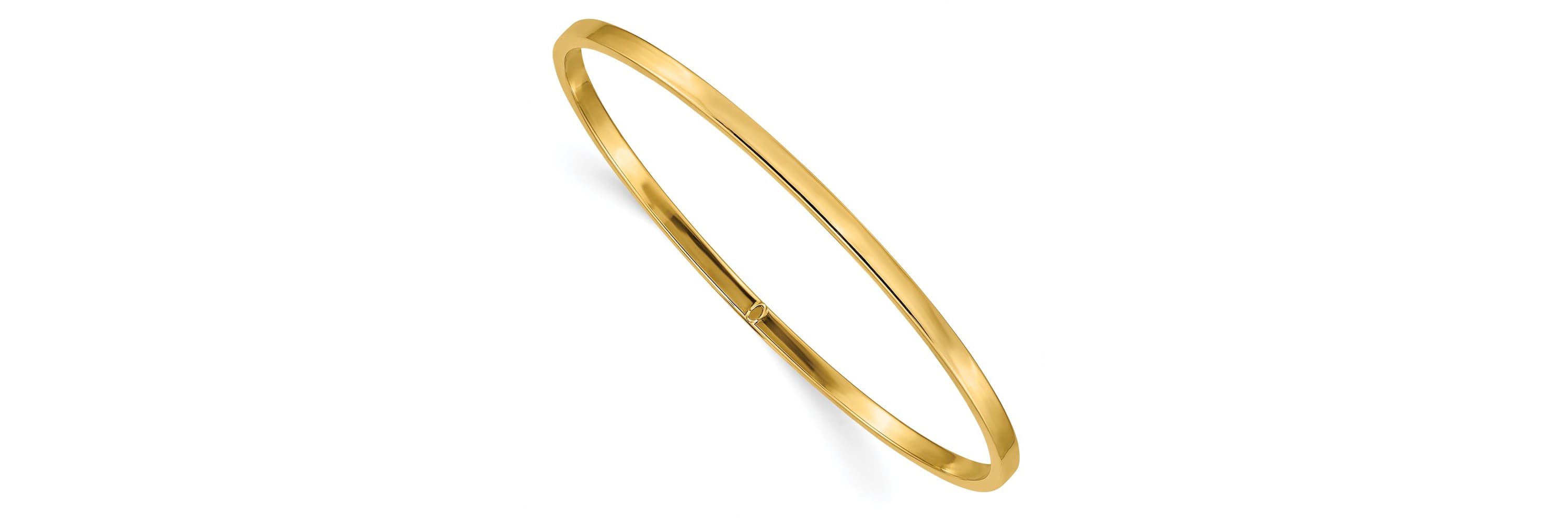 14K Yellow Gold 3mm Polished Square Tube Slip-on Bangle