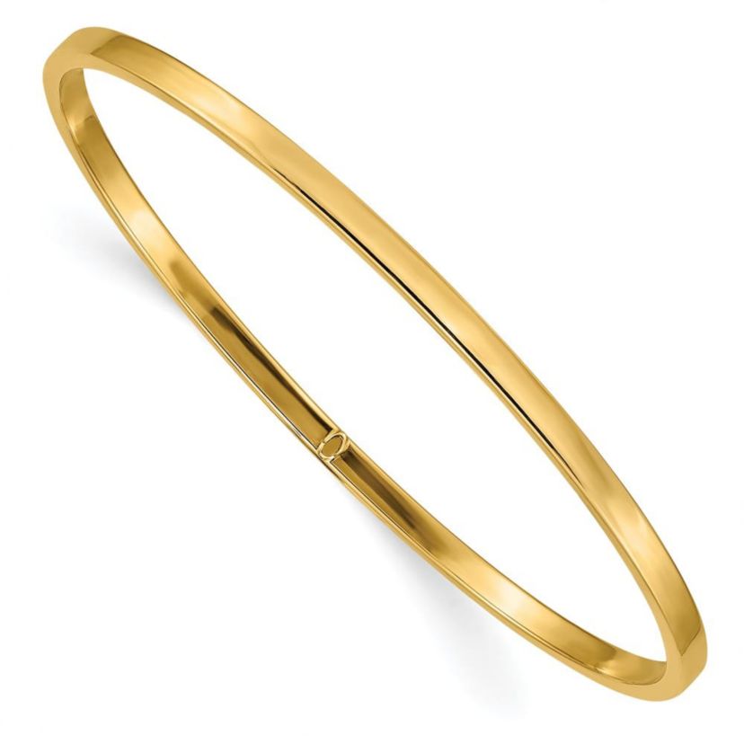 14K Yellow Gold 3mm Polished Square Tube Slip-on Bangle