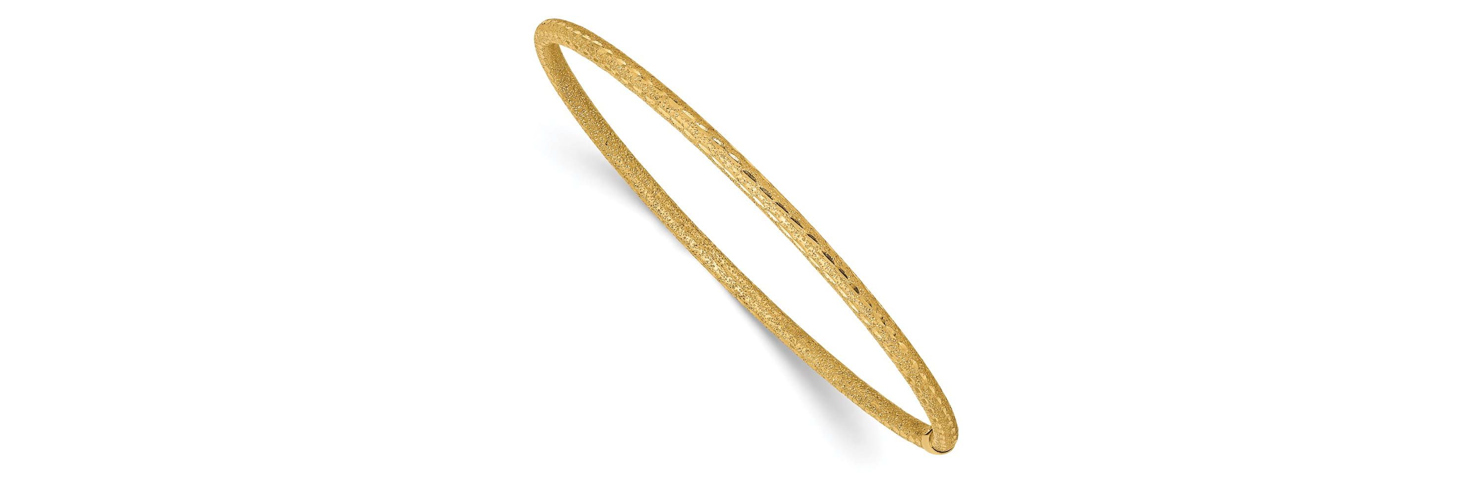 14K Yellow Gold 3mm Satin Finish Diamon-cut Tube Slip-on Bangle