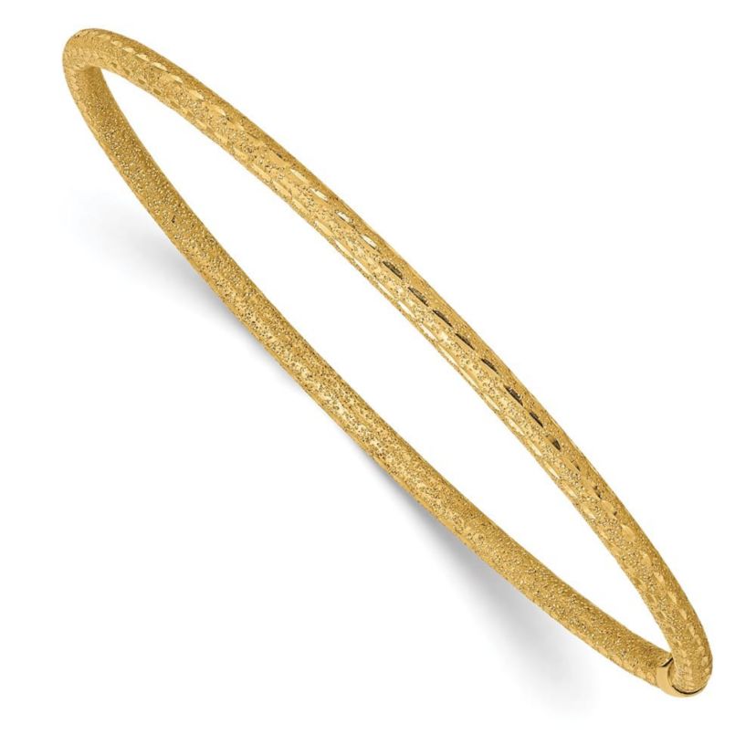 14K Yellow Gold 3mm Satin Finish Diamon-cut Tube Slip-on Bangle
