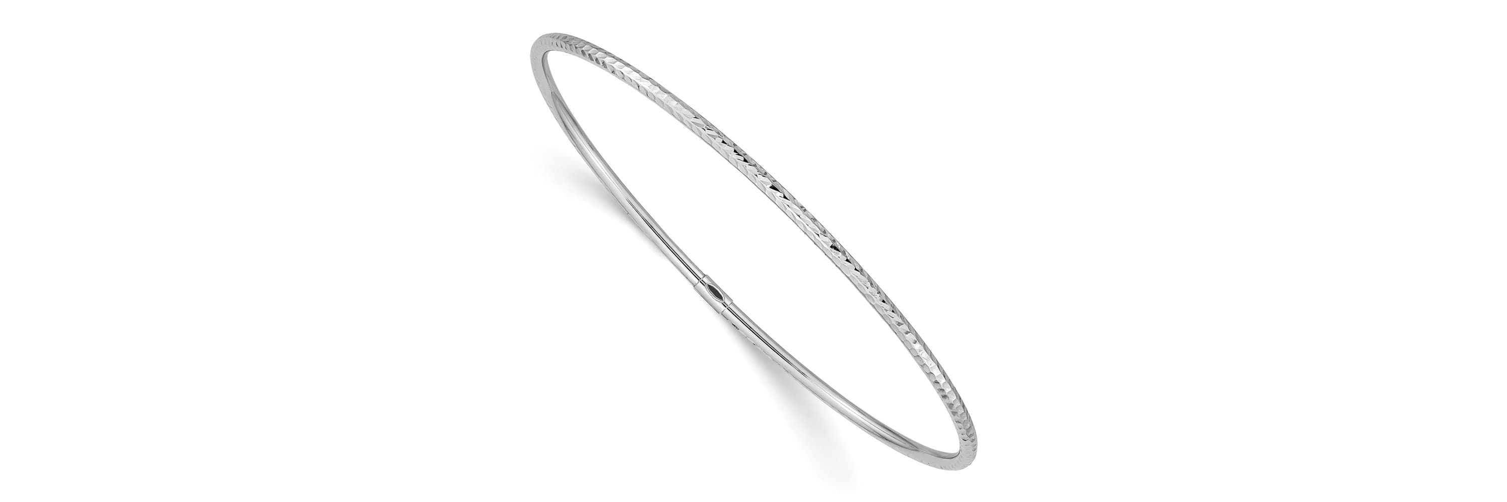 14K White Gold 2mm Diamond-cut Slip-on Bangle