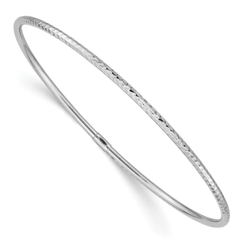 14K White Gold 2mm Diamond-cut Slip-on Bangle