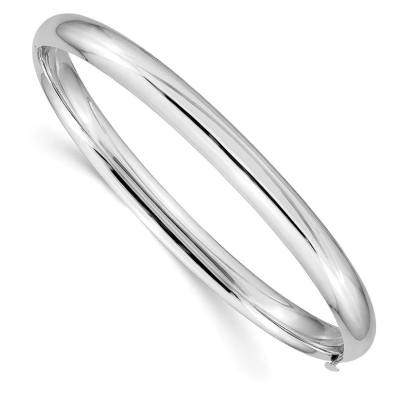 14K White Gold High Polished 6.00mm Hinged Bangle