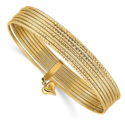 Belk & Co 14K Yellow Gold Oversized with Dangle Heart Set of 7 Slip-on Textured Bangles