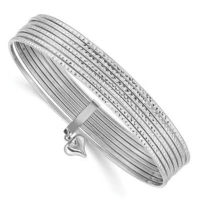 Belk & Co 14K White Gold with Dangle Heart Textured Set of 7 Slip-on Bangles