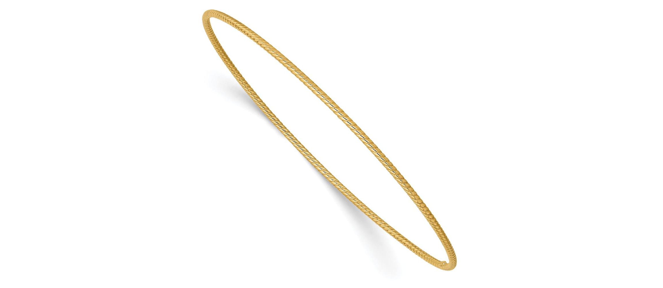 14K Yellow Gold 1.5mm Textured Slip-on Bangle Bracelet