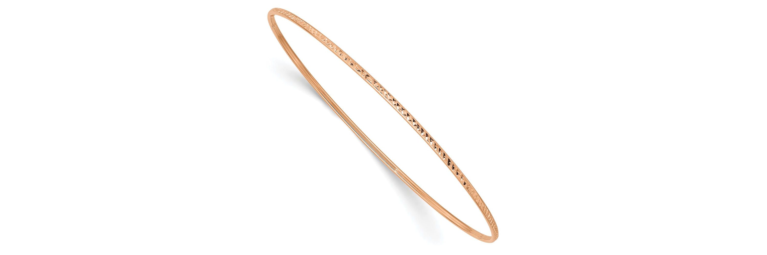 14K Rose Gold 1.5mm Diamond-Cut Slip-on Bangle Bracelet