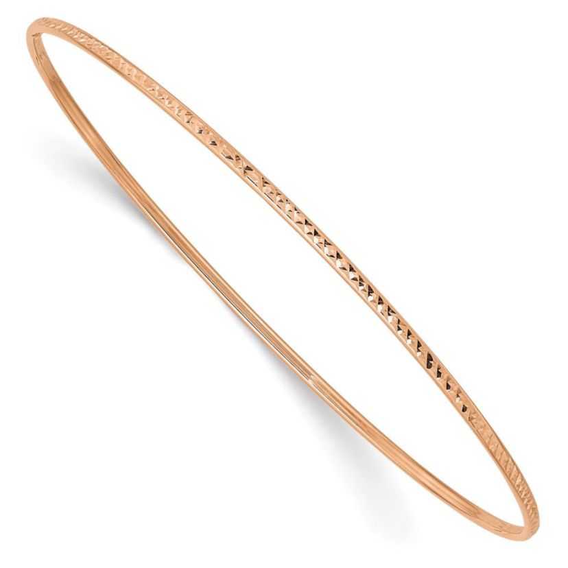 14K Rose Gold 1.5mm Diamond-Cut Slip-on Bangle Bracelet