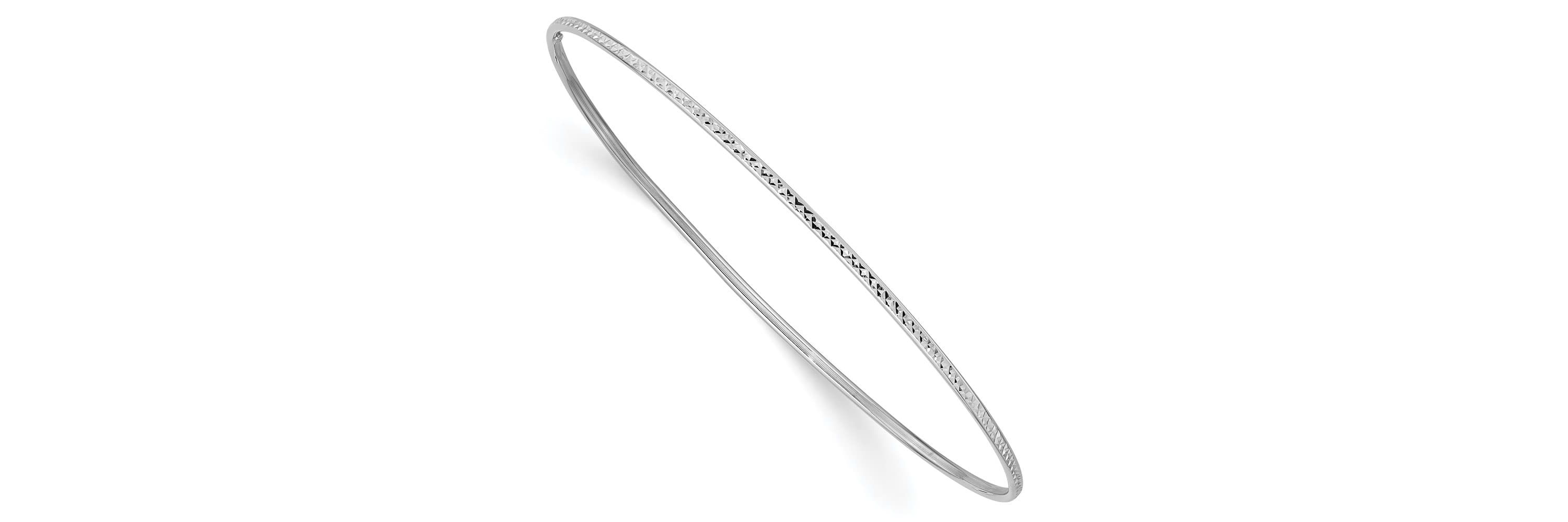 14K White Gold 1.5mm Diamond-Cut Slip-on Bangle Bracelet