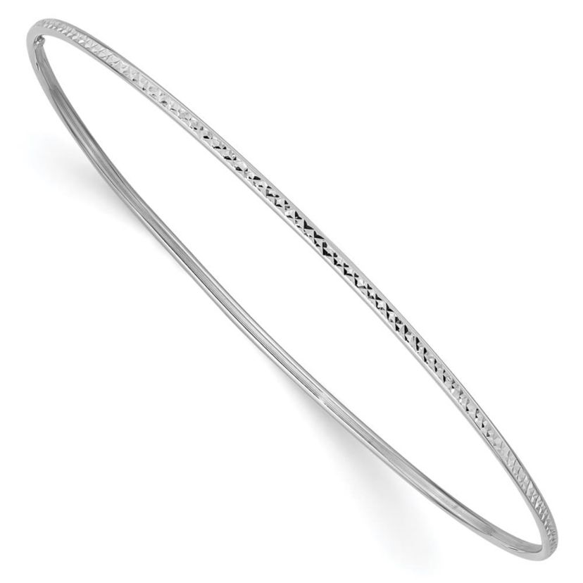 14K White Gold 1.5mm Diamond-Cut Slip-on Bangle Bracelet