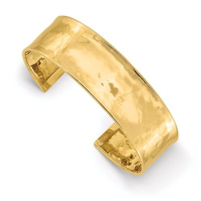 Belk & Co 14K Yellow Gold 19mm Hammered Polished Cuff Bangle