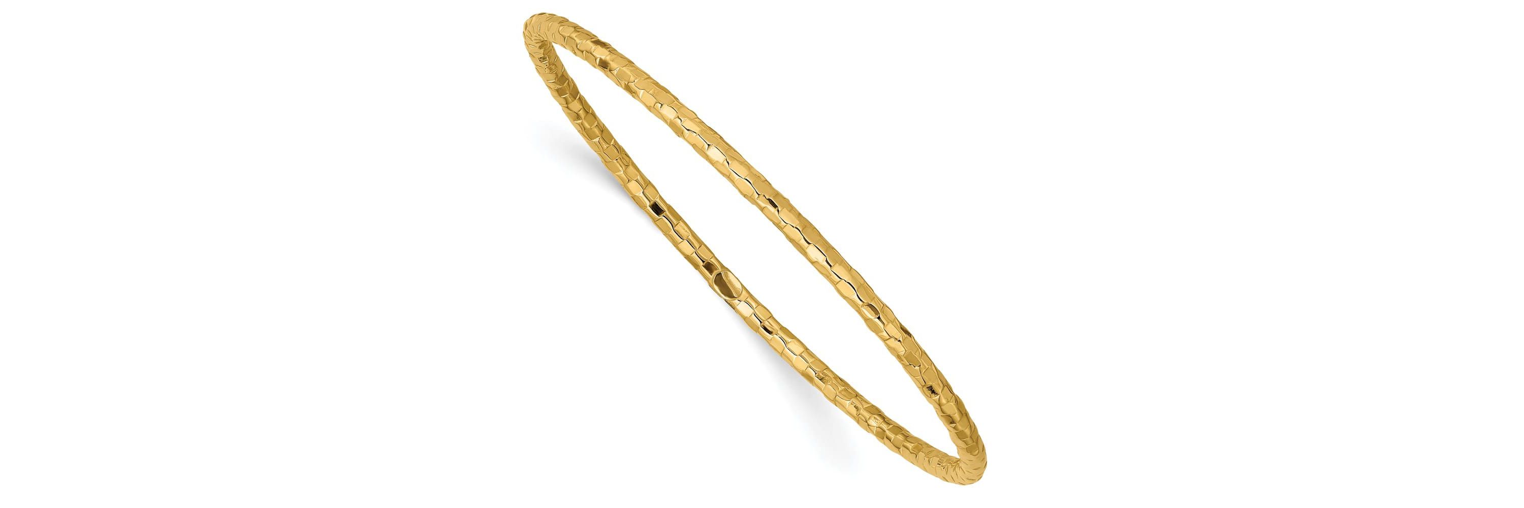 14K Yellow Gold Polished Textured Slip-on Bangle Bracelet