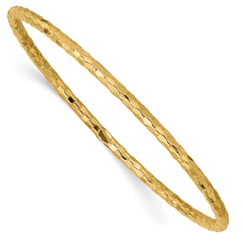 14K Yellow Gold Polished Textured Slip-on Bangle Bracelet