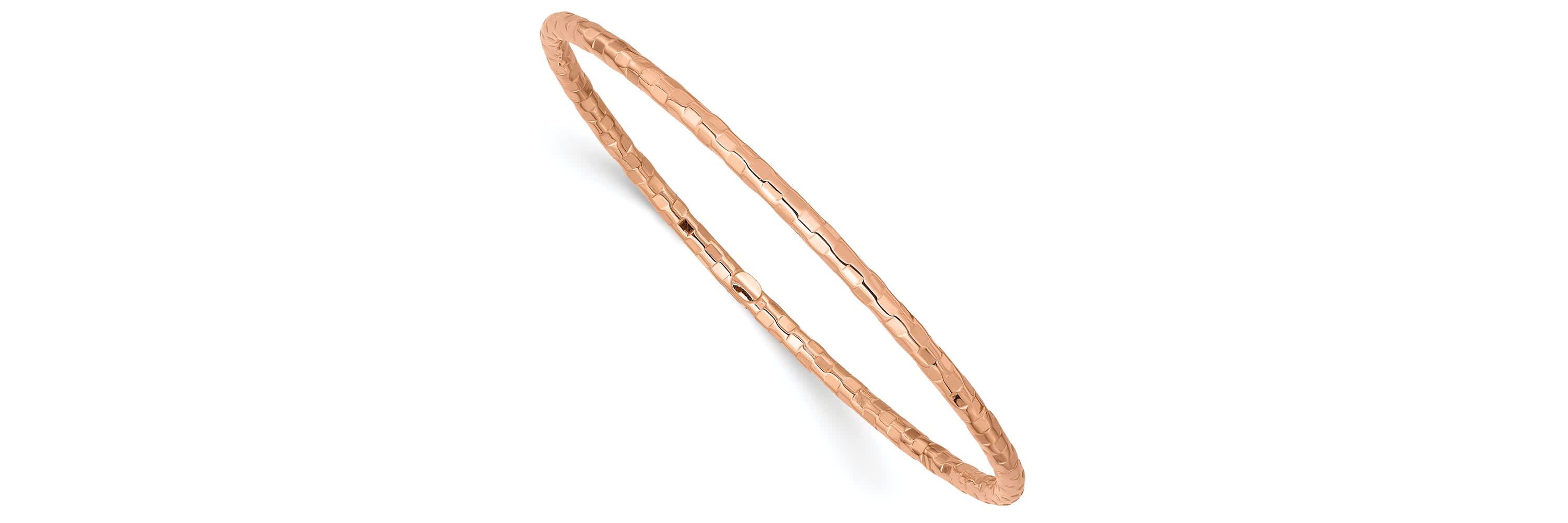 14K Rose Gold Polished Textured Slip-on Bangle Bracelet