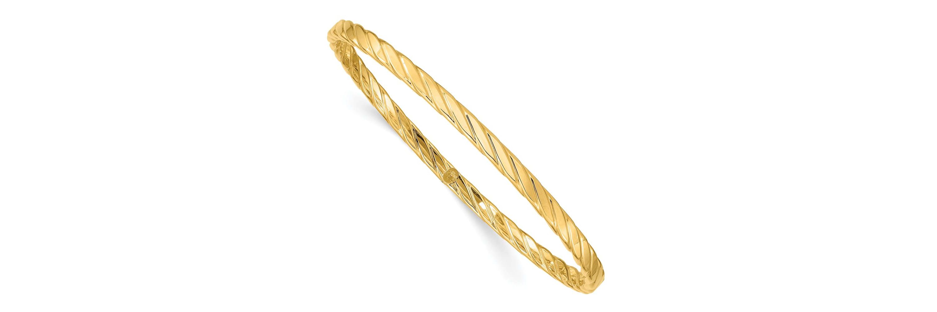 14K Yellow Gold 4mm Textured Twist Slip-on Bangle