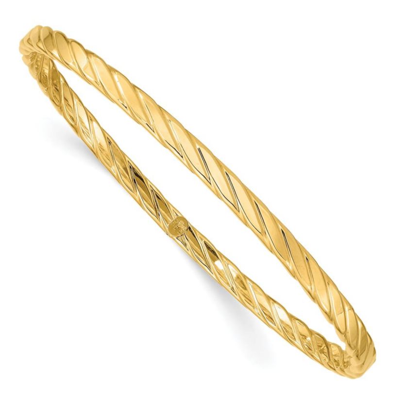 14K Yellow Gold 4mm Textured Twist Slip-on Bangle