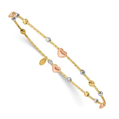 Belk & Co 14k Tri-color Heart Diamond-cut Slip-on Bangle