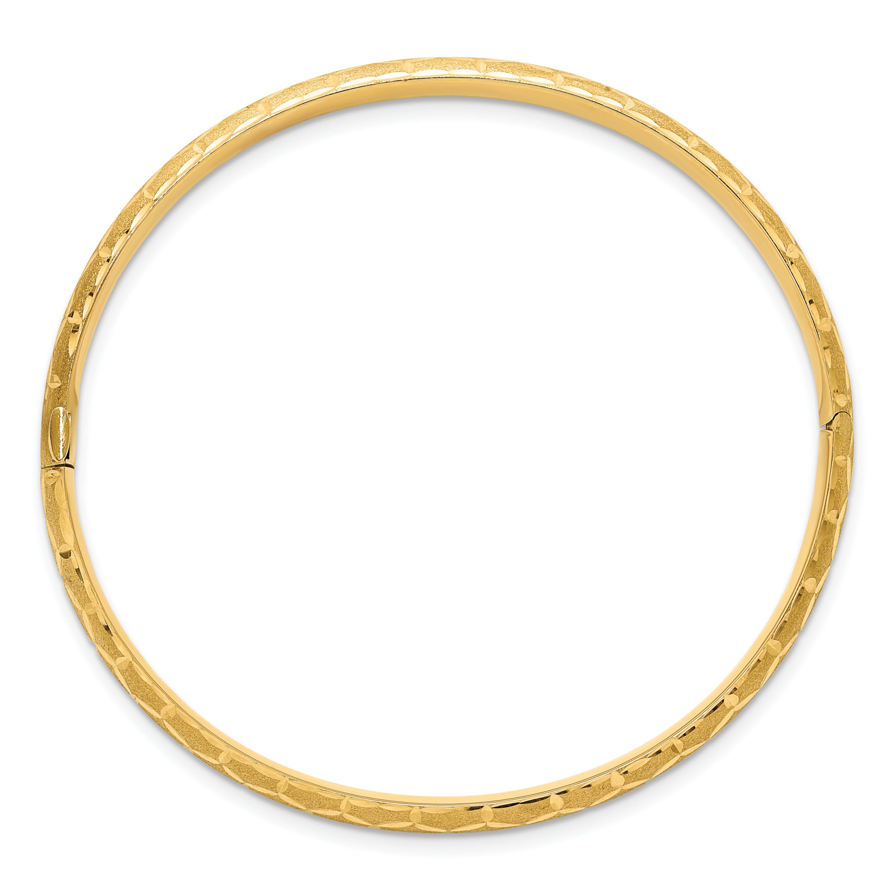 14K Yellow Gold Satin Diamond-cut 6.2mm Hinged Bangle