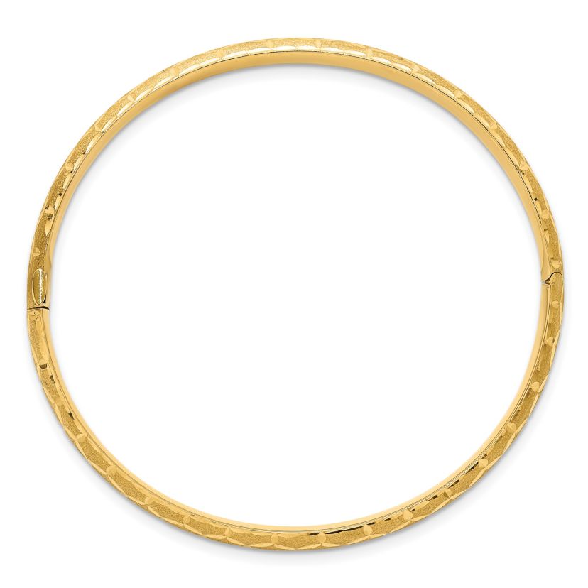 14K Yellow Gold Satin Diamond-cut 6.2mm Hinged Bangle