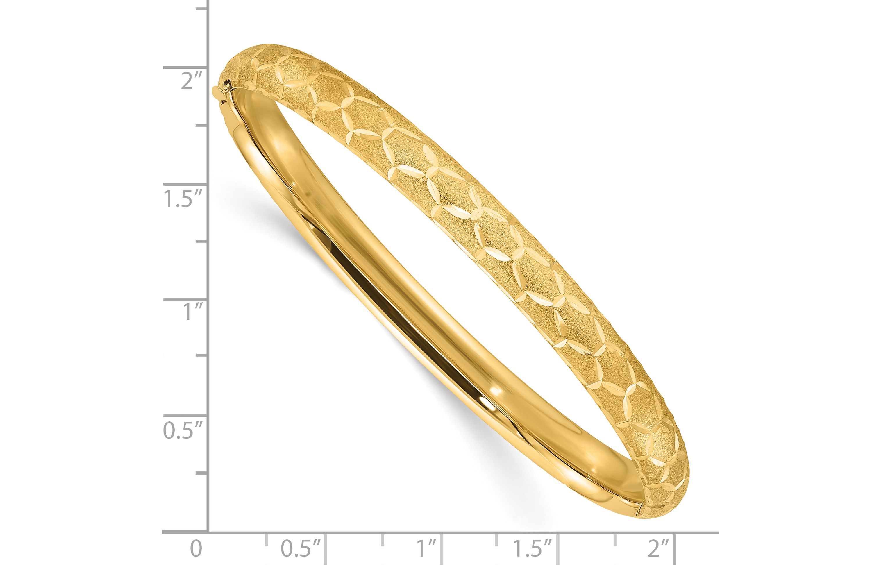 14K Yellow Gold Satin Diamond-cut 6.2mm Hinged Bangle