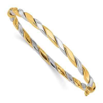 Belk & Co 14K Two-tone Polished and Twisted Hinged Bangle Bracelet