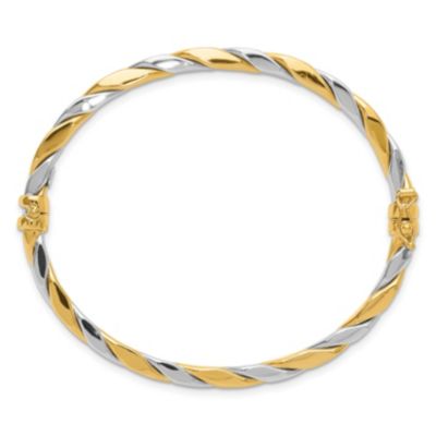 14K Two-tone Polished and Twisted Hinged Bangle Bracelet