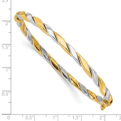 14K Two-tone Polished and Twisted Hinged Bangle Bracelet