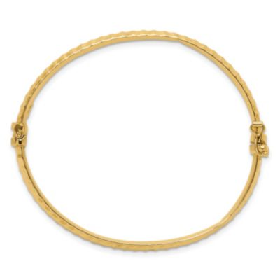 14K Yellow Gold Polished and Ridged Hinged Bangle Bracelet