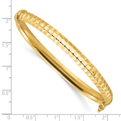 14K Yellow Gold Polished and Ridged Hinged Bangle Bracelet