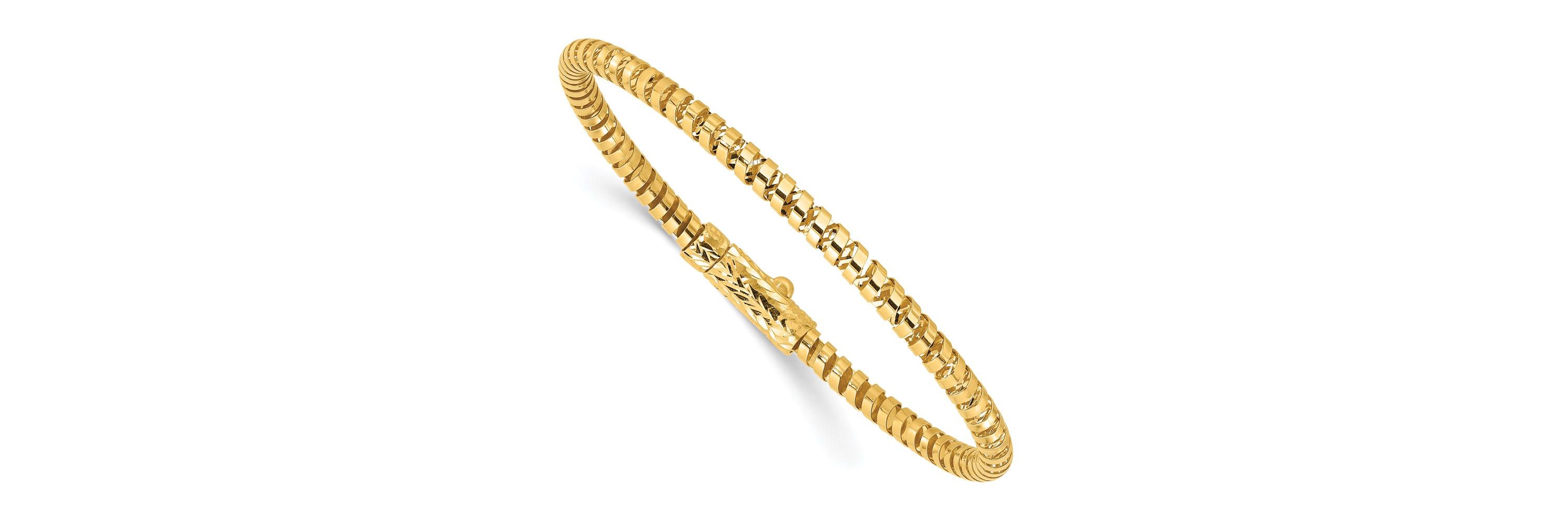 14K Yellow Gold Polished and Diamond-cut Fancy Spiral Bangle