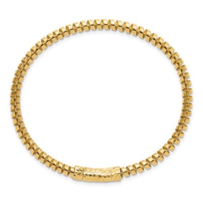 14K Yellow Gold Polished and Diamond-cut Fancy Spiral Bangle