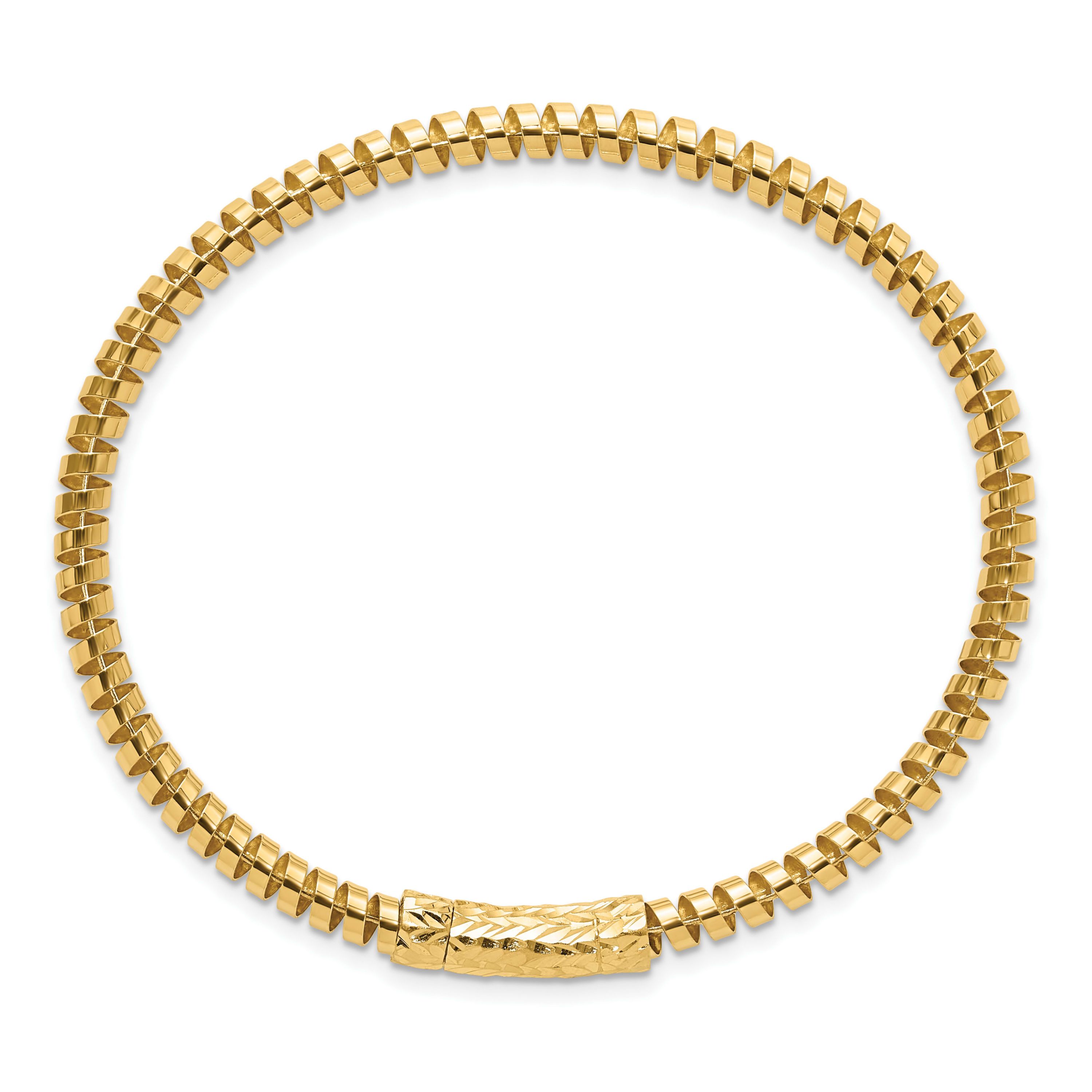 14K Yellow Gold Polished and Diamond-cut Fancy Spiral Bangle
